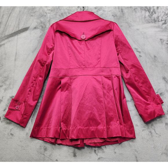 23rd Street Jacket Womens M Hot Pink Satin Sheen Double Breasted Trench Coat - Picture 3 of 11